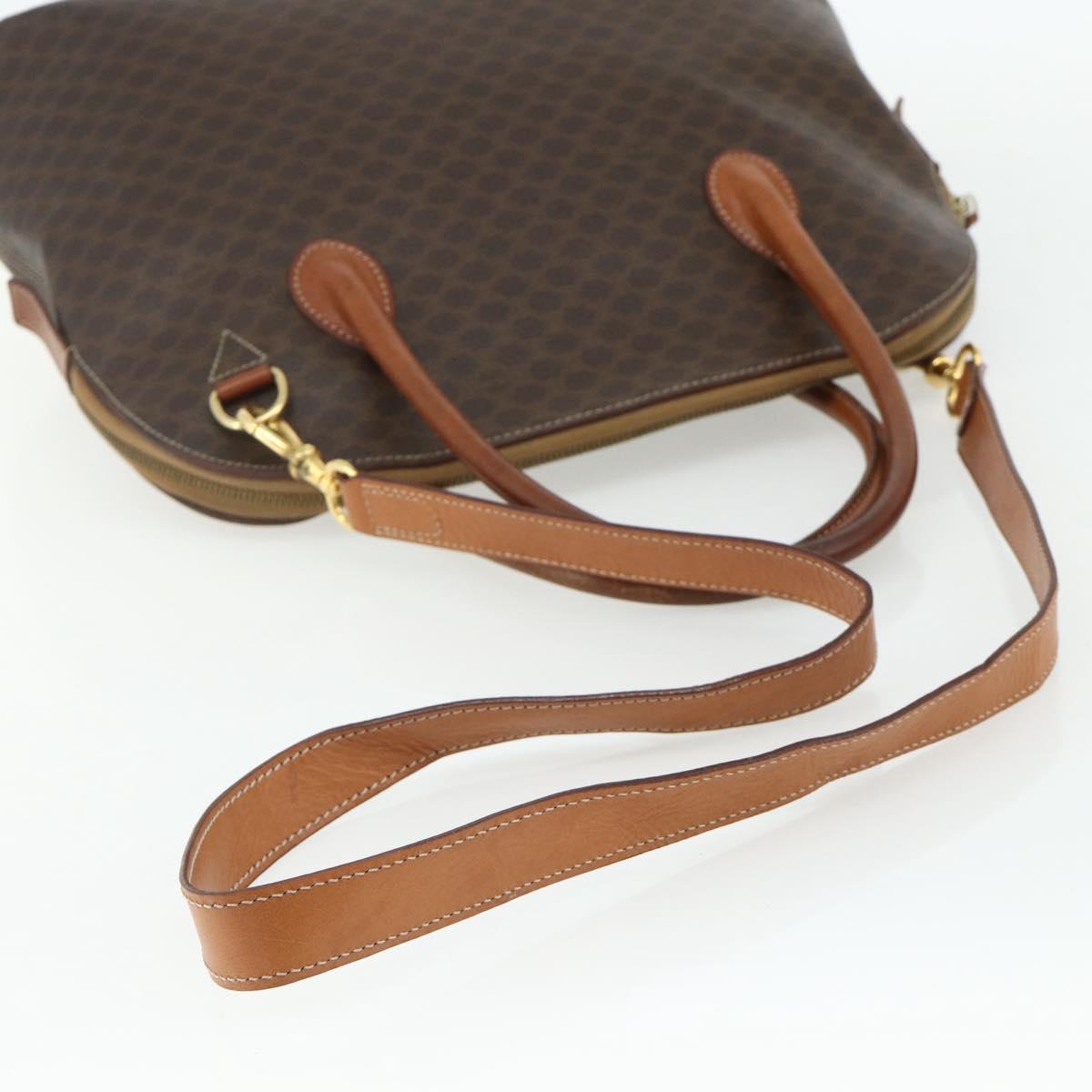 CELINE Macadam Canvas Hand Bag PVC Leather 2way Brown Gold Auth 178176