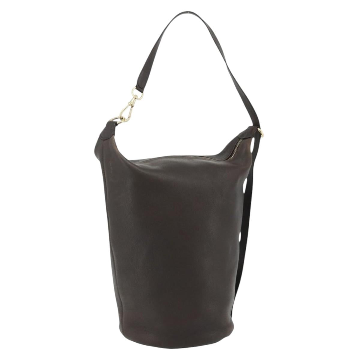 CELINE Shoulder Bag Leather Brown Gold Auth 178177