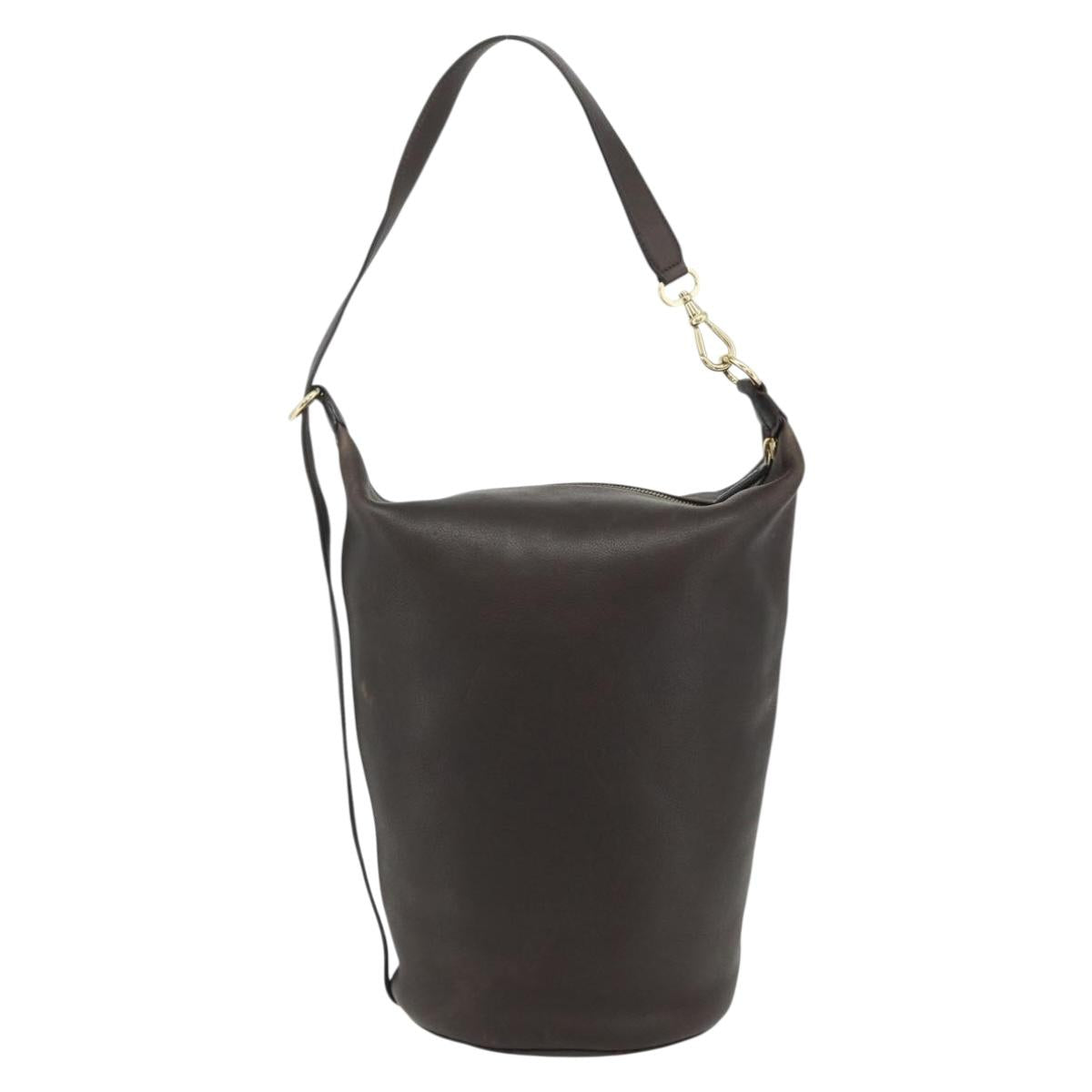 CELINE Shoulder Bag Leather Brown Gold Auth 178177