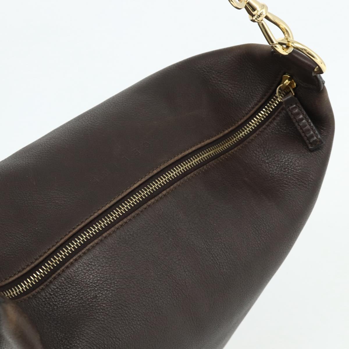 CELINE Shoulder Bag Leather Brown Gold Auth 178177