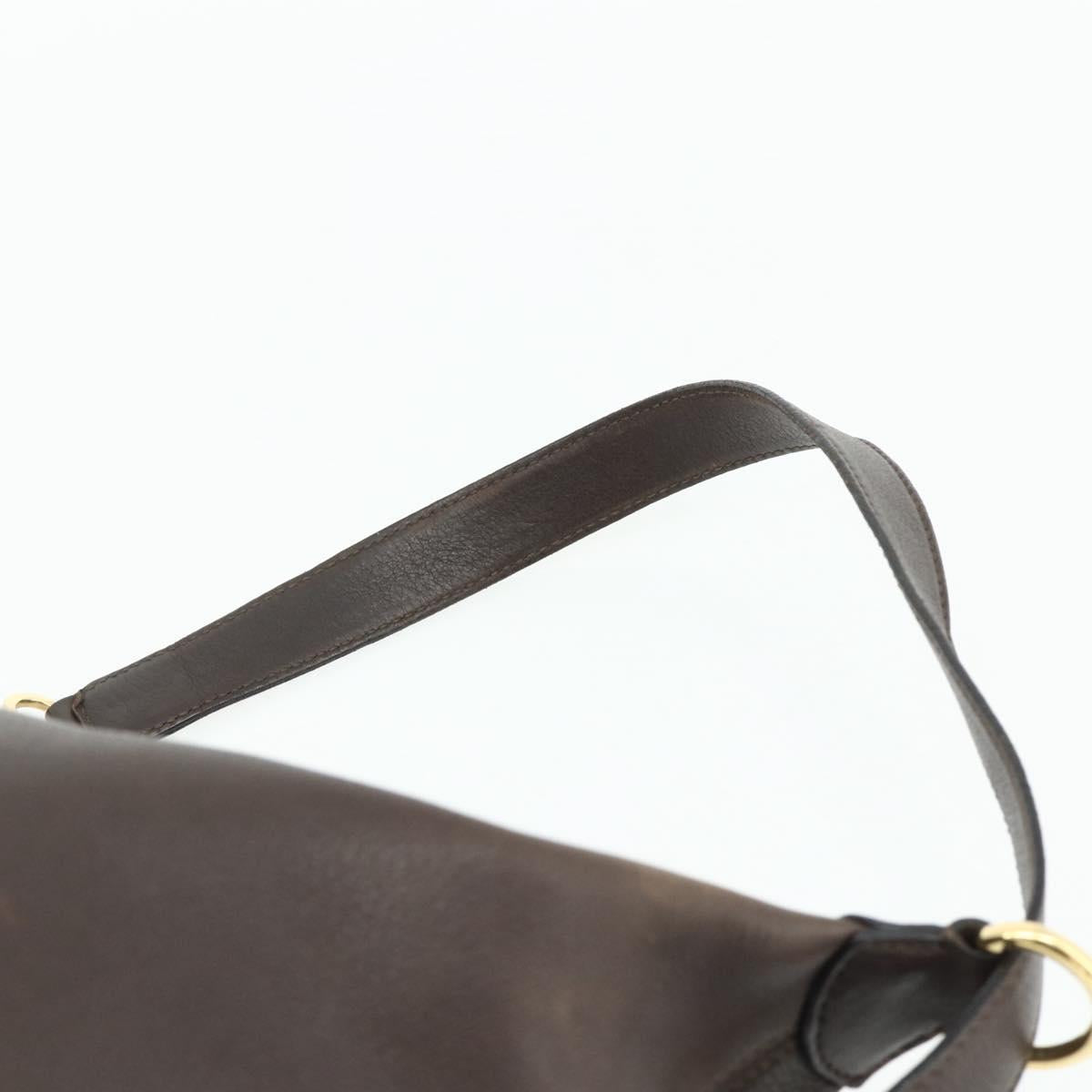 CELINE Shoulder Bag Leather Brown Gold Auth 178177