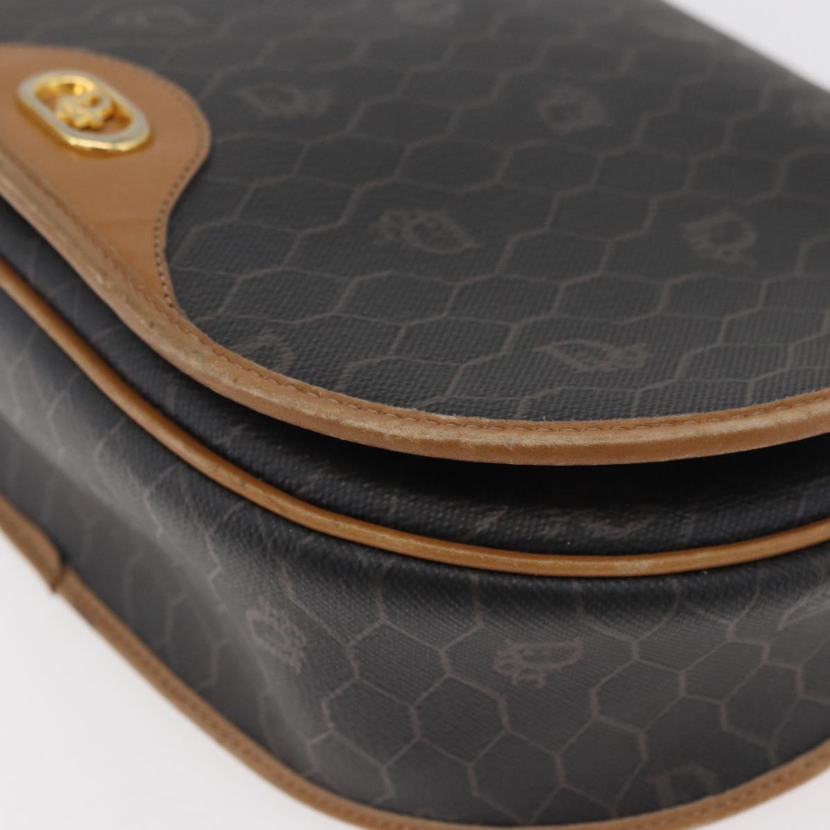Christian Dior Honeycomb Canvas Shoulder Bag PVC Black Gold Auth 178180