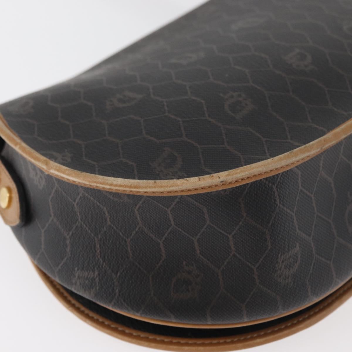 Christian Dior Honeycomb Canvas Shoulder Bag PVC Black Gold Auth 178180