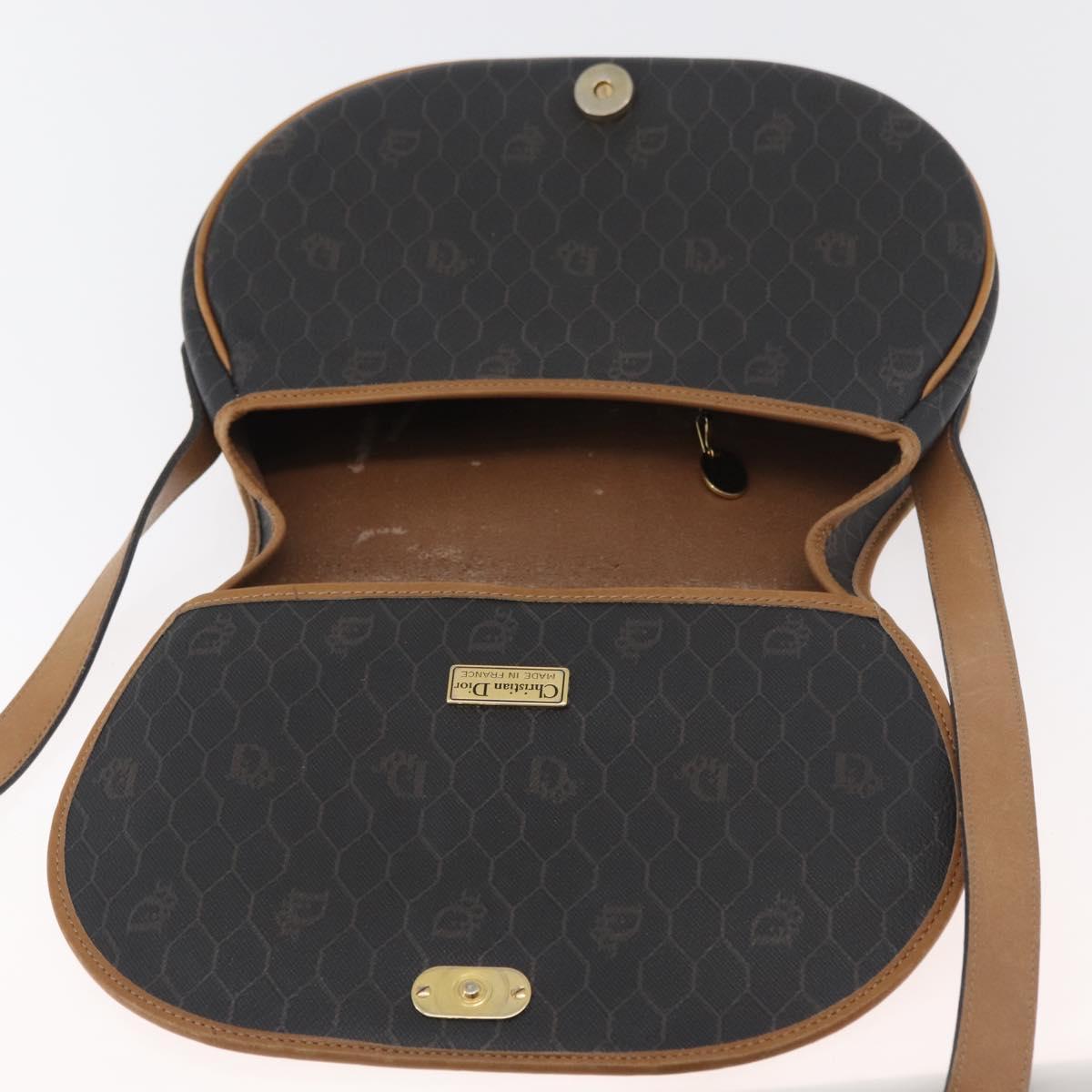 Christian Dior Honeycomb Canvas Shoulder Bag PVC Black Gold Auth 178180