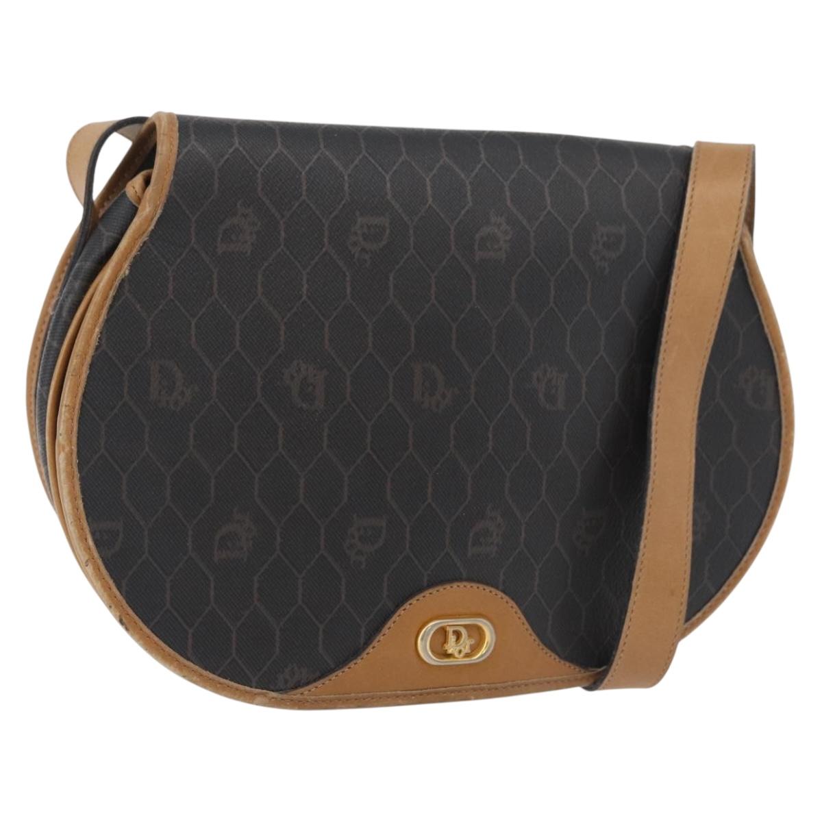 Christian Dior Honeycomb Canvas Shoulder Bag PVC Black Gold Auth 178180