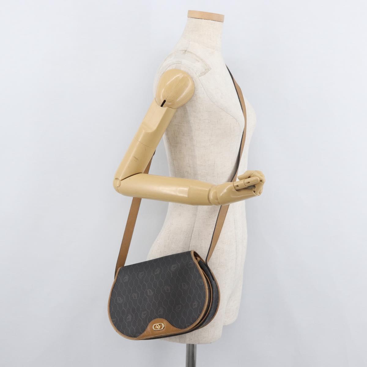 Christian Dior Honeycomb Canvas Shoulder Bag PVC Black Gold Auth 178180