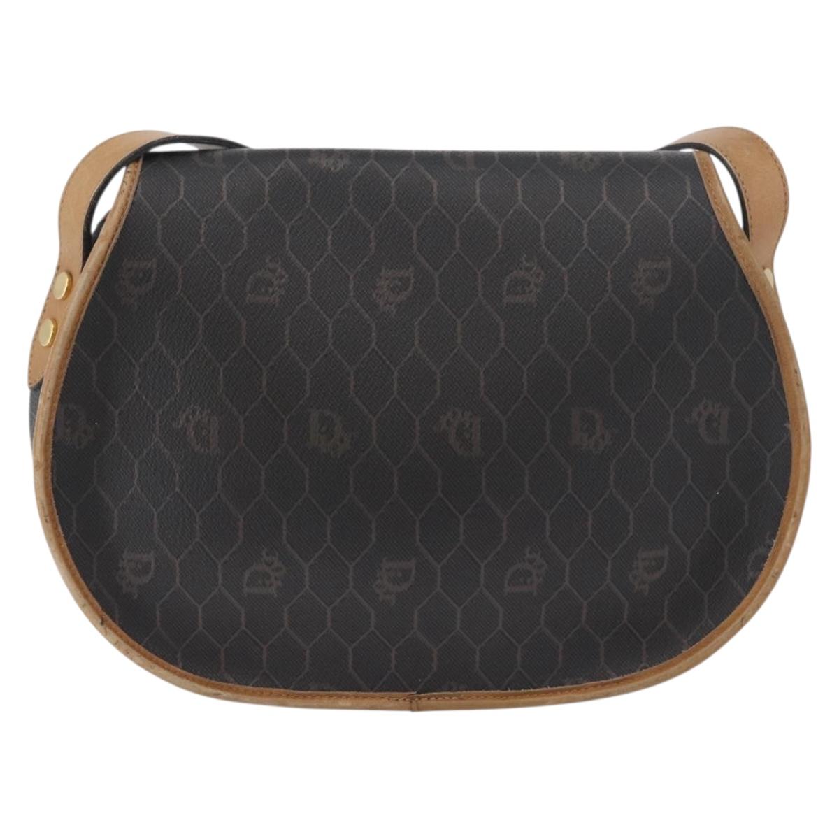 Christian Dior Honeycomb Canvas Shoulder Bag PVC Black Gold Auth 178180