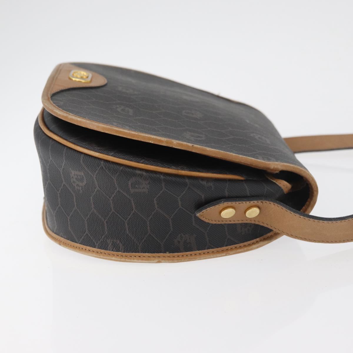 Christian Dior Honeycomb Canvas Shoulder Bag PVC Black Gold Auth 178180