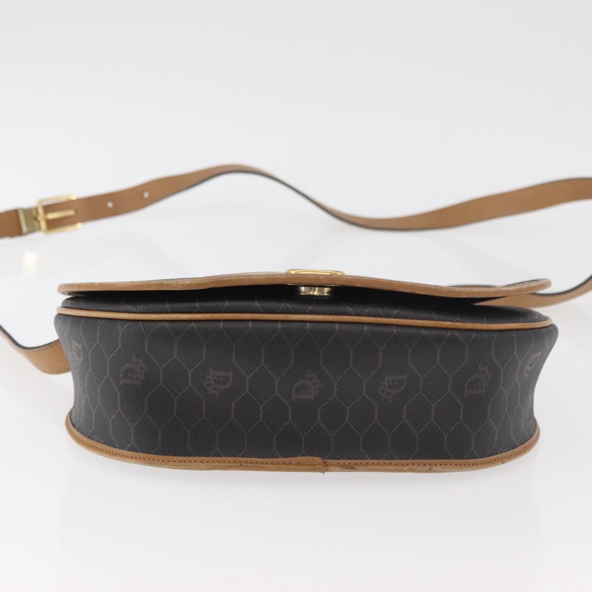 Christian Dior Honeycomb Canvas Shoulder Bag PVC Black Gold Auth 178180