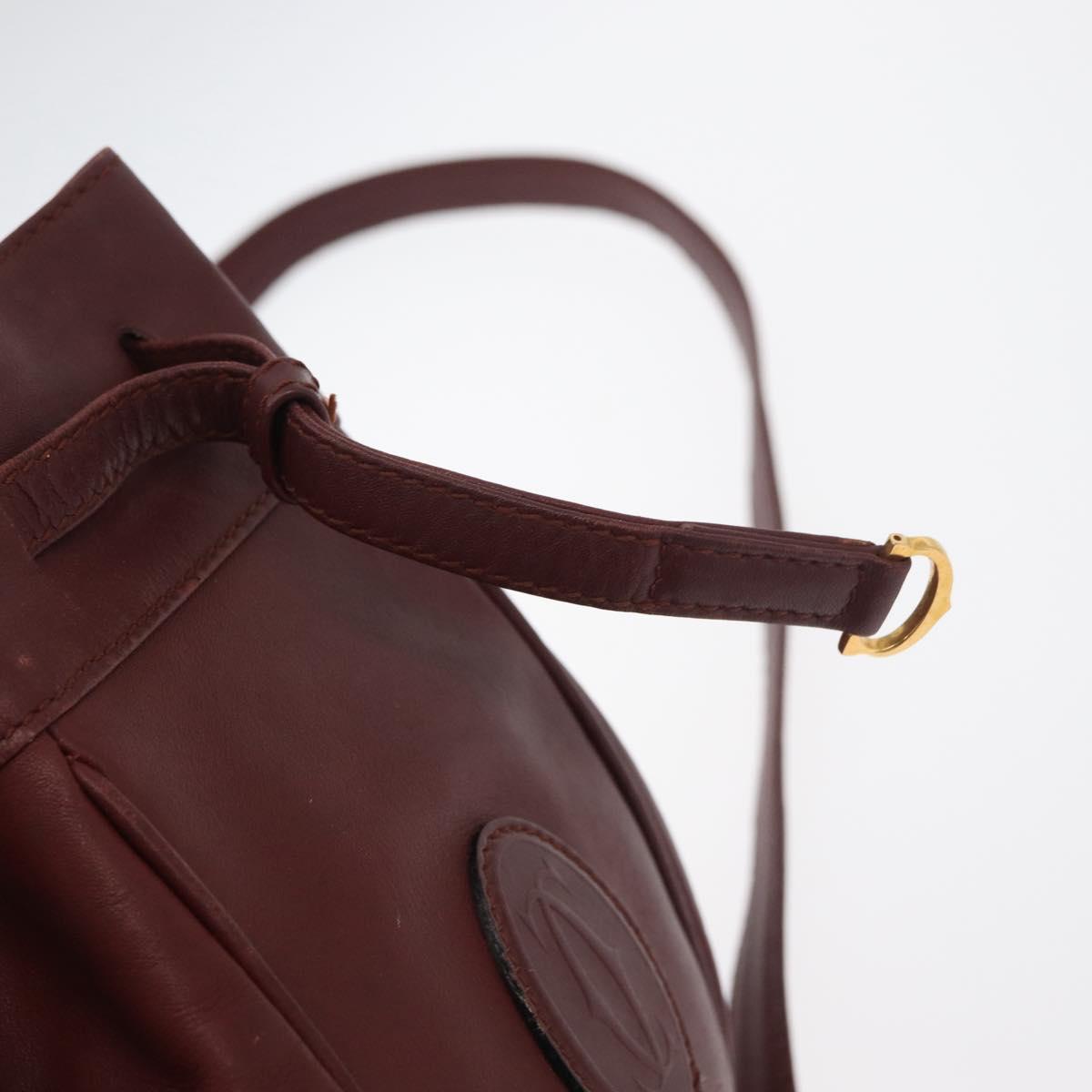 CARTIER Must Line Purse Shoulder Bag Leather Bordeaux Gold Auth 178187