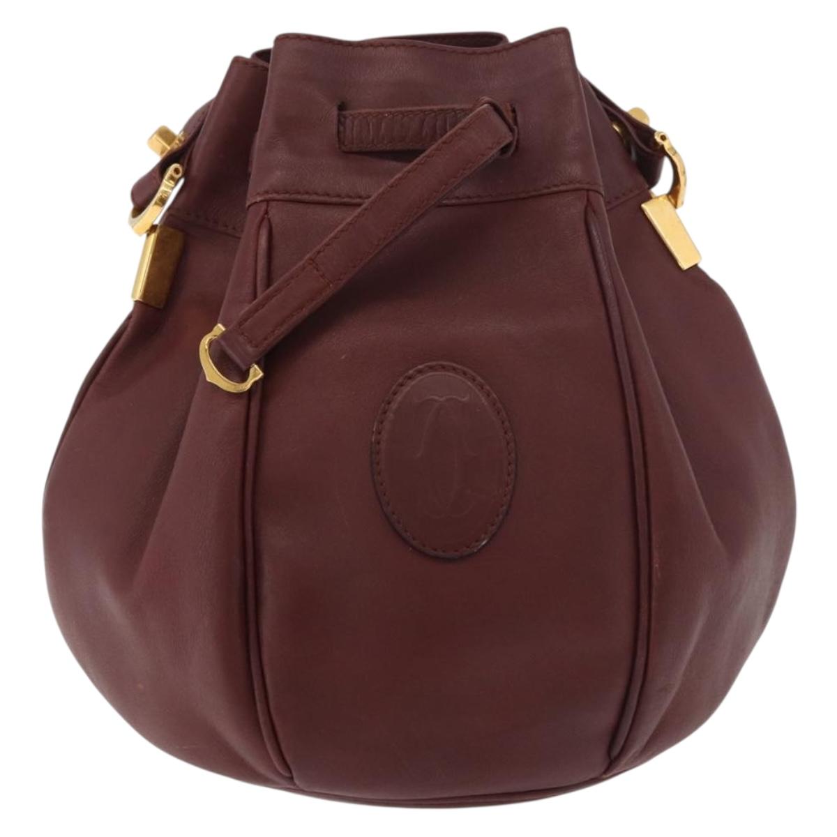 CARTIER Must Line Purse Shoulder Bag Leather Bordeaux Gold Auth 178187