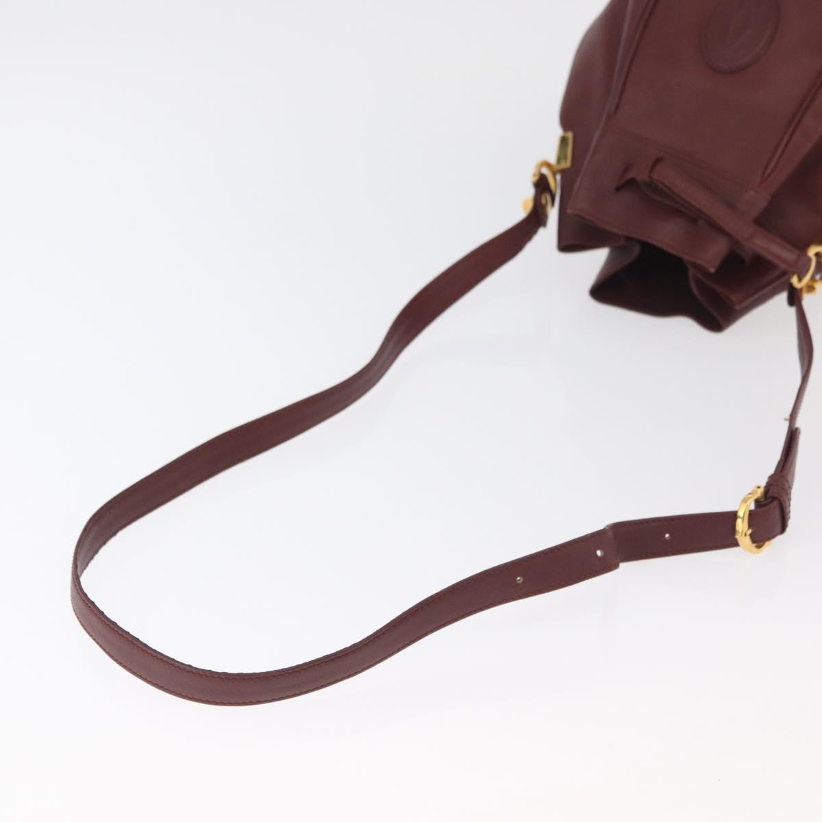 CARTIER Must Line Purse Shoulder Bag Leather Bordeaux Gold Auth 178187
