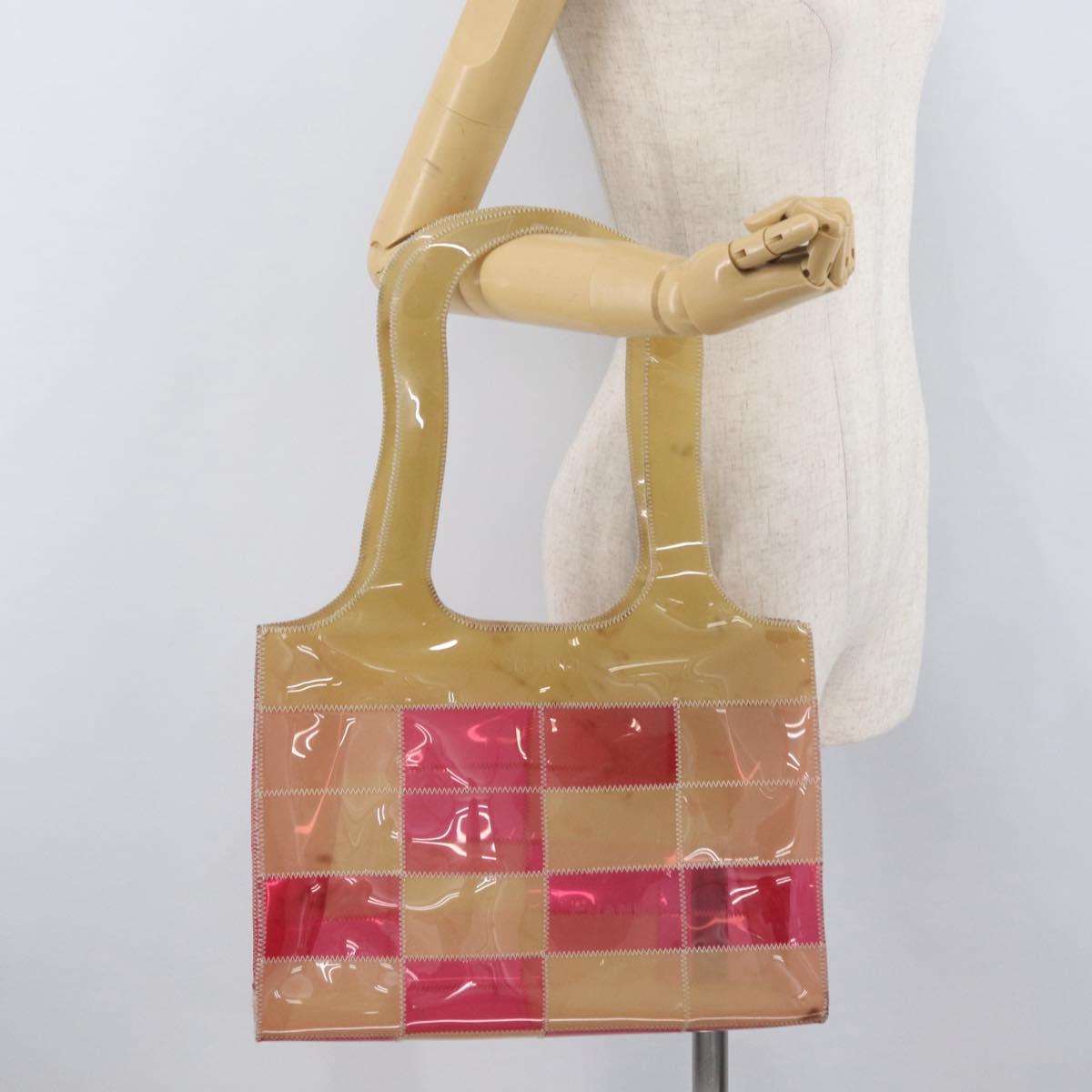 CHANEL Choco Bar Tote Bag Vinyl Beige CC Auth 178201