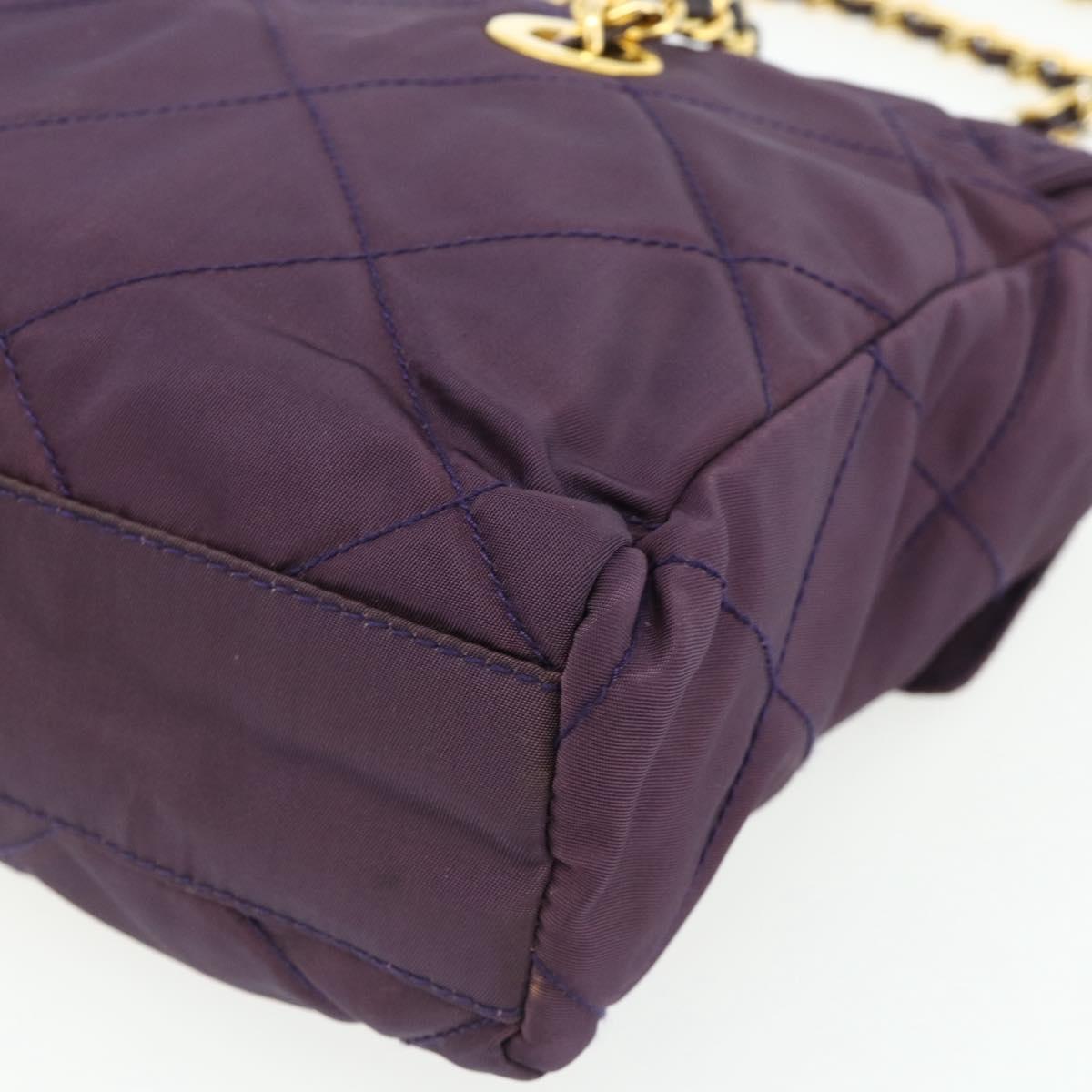 PRADA Chain Tote Bag Nylon Purple Gold Auth 178202