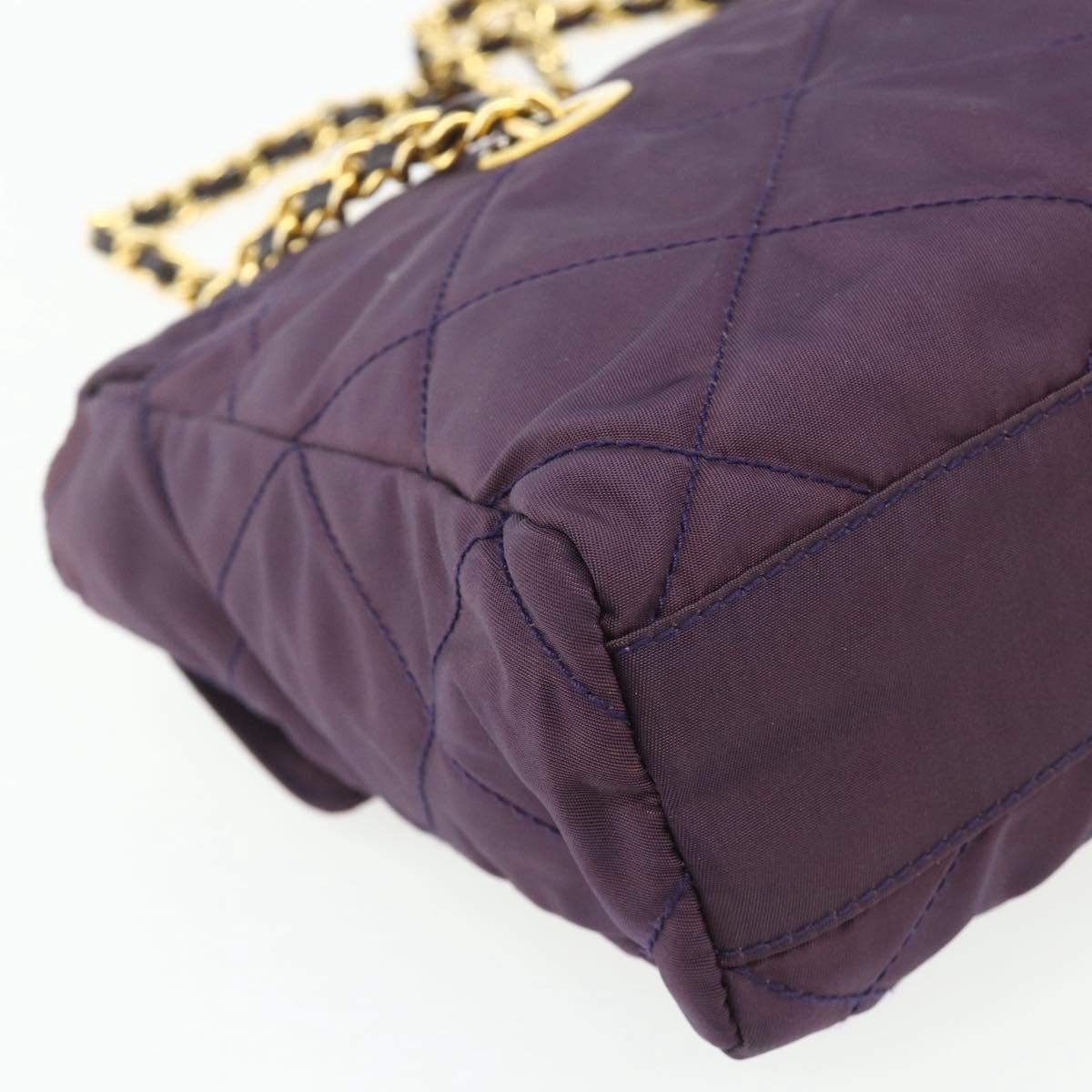 PRADA Chain Tote Bag Nylon Purple Gold Auth 178202