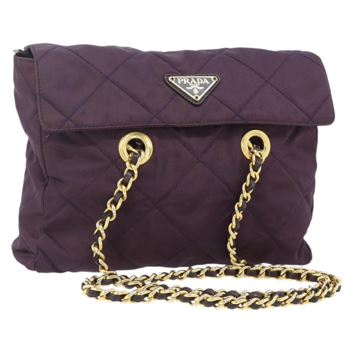 PRADA Chain Tote Bag Nylon Purple Gold Auth 178202