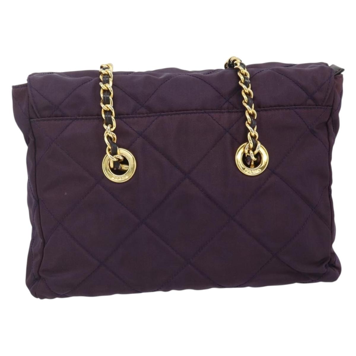 PRADA Chain Tote Bag Nylon Purple Gold Auth 178202