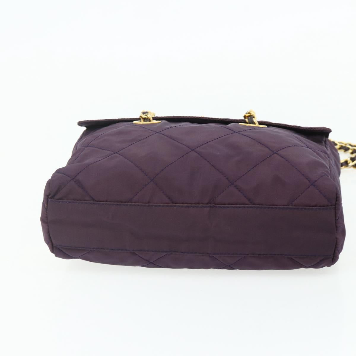 PRADA Chain Tote Bag Nylon Purple Gold Auth 178202