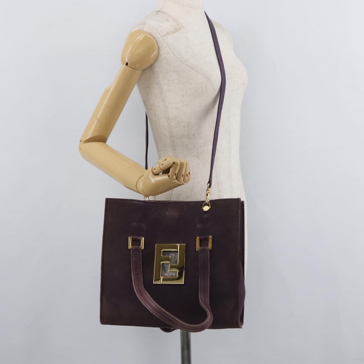 FENDI Tote Bag Suede Purple Gold Auth 178205