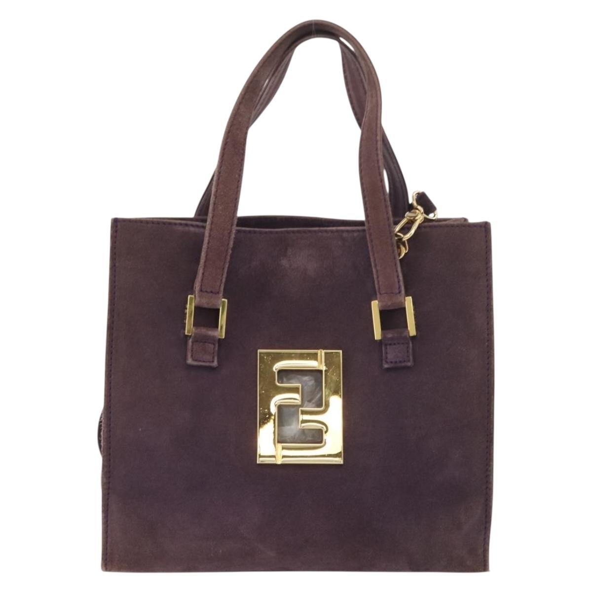 FENDI Tote Bag Suede Purple Gold Auth 178205