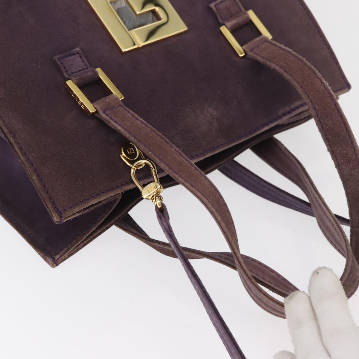 FENDI Tote Bag Suede Purple Gold Auth 178205