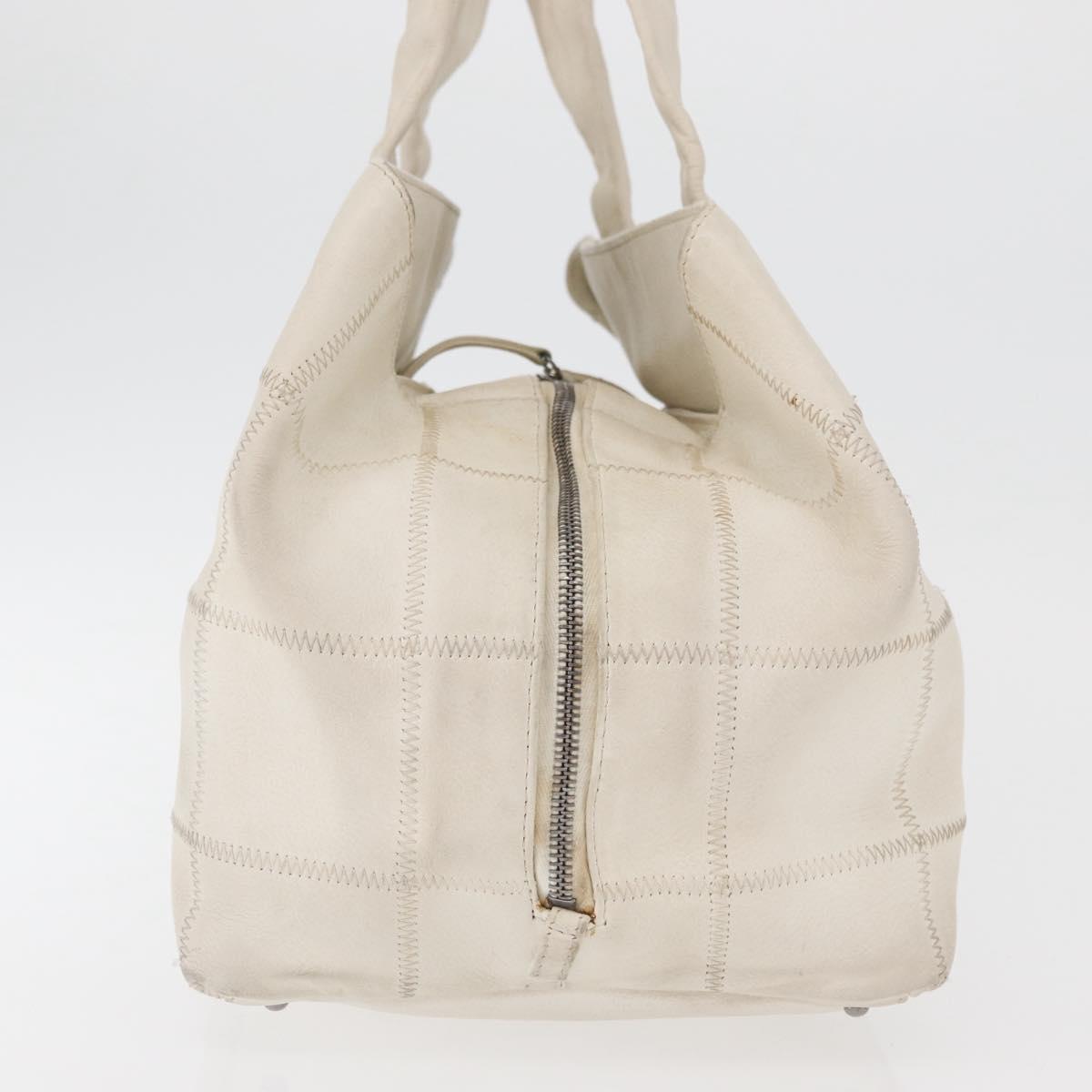 CHANEL Choco Bar Hand Bag Leather White Silver CC Auth 178206