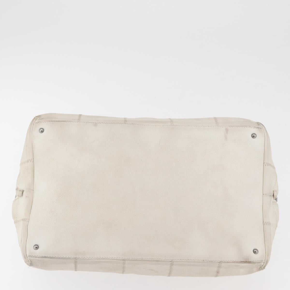 CHANEL Choco Bar Hand Bag Leather White Silver CC Auth 178206
