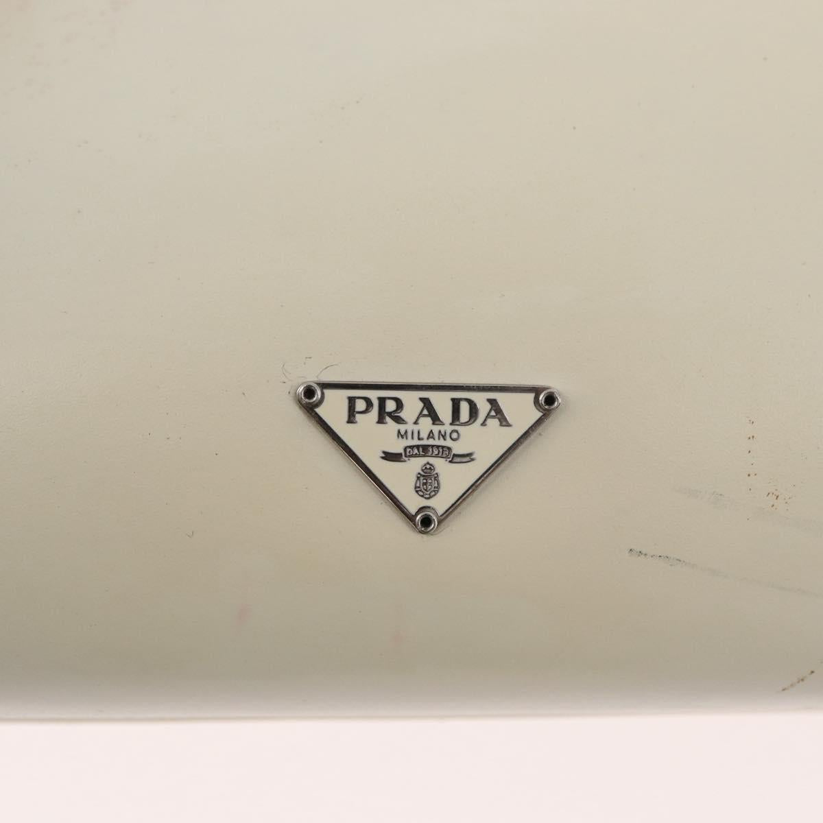 PRADA Hand Bag Leather White Silver Auth 178207