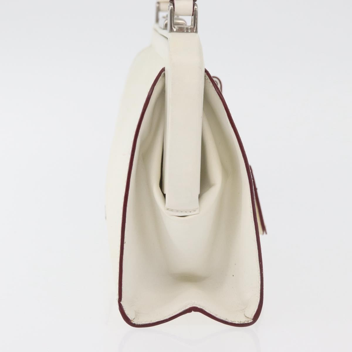 PRADA Hand Bag Leather White Silver Auth 178207