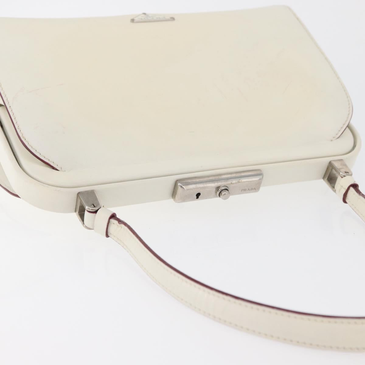 PRADA Hand Bag Leather White Silver Auth 178207