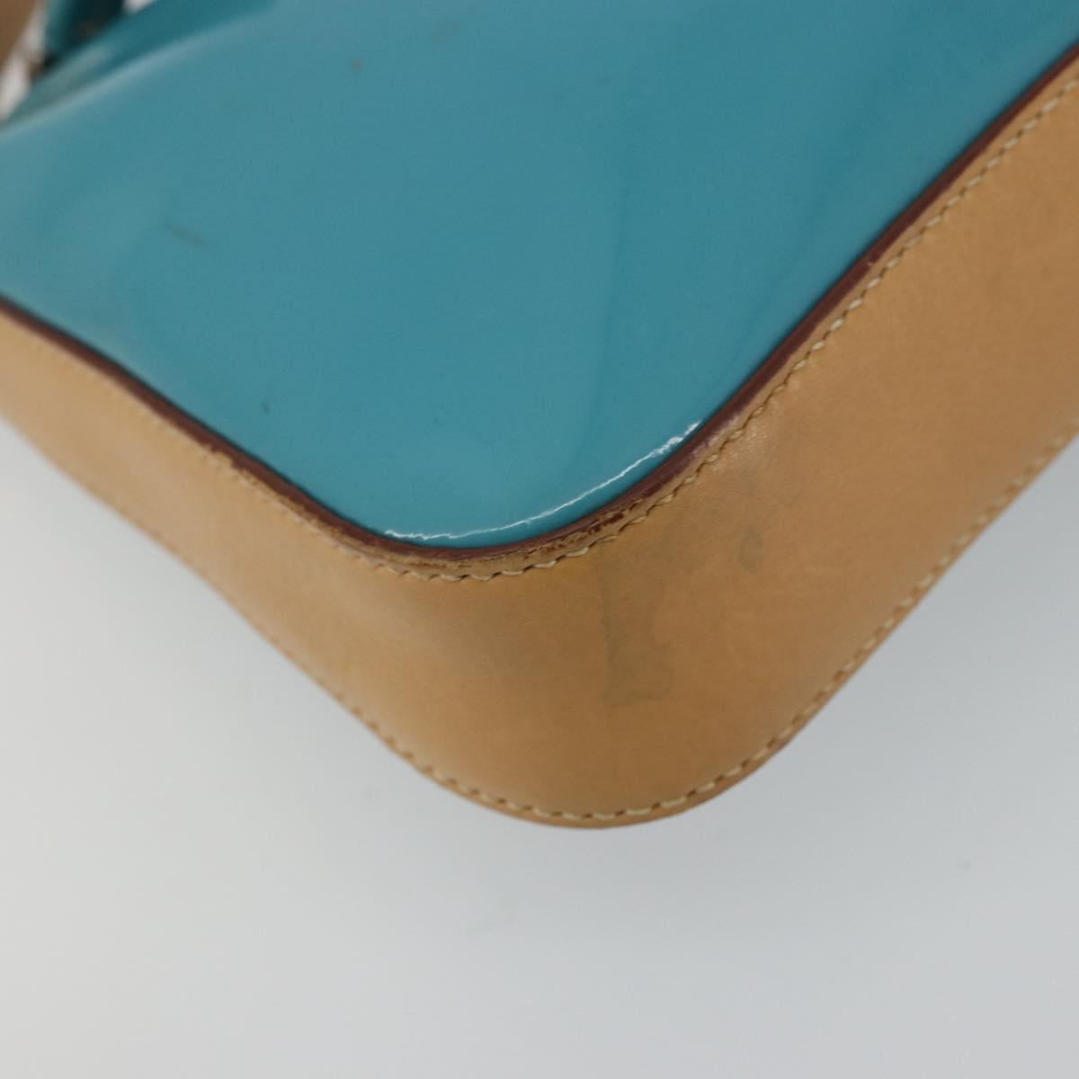 PRADA Shoulder Bag Patent leather Turquoise Blue Silver Auth 178208