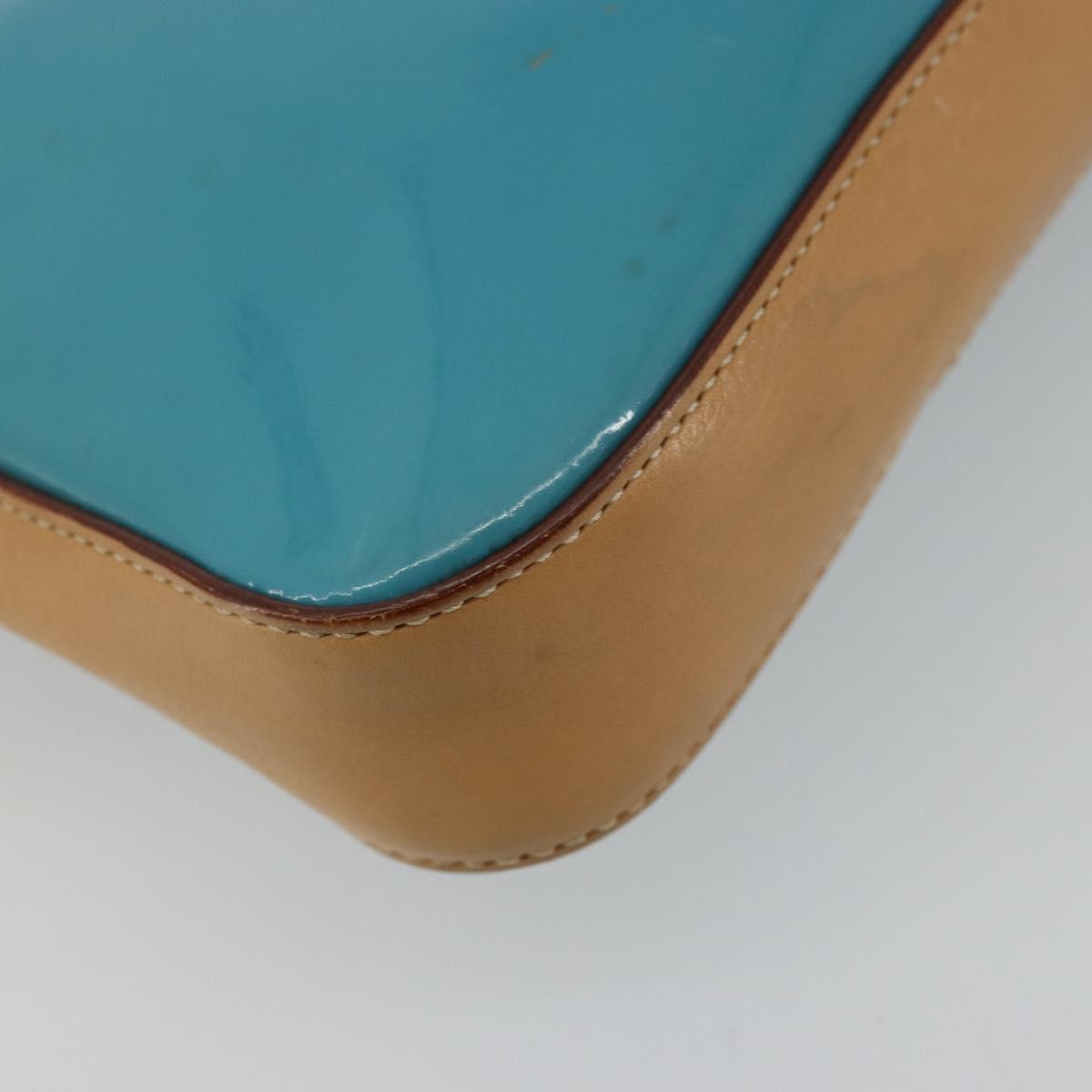 PRADA Shoulder Bag Patent leather Turquoise Blue Silver Auth 178208