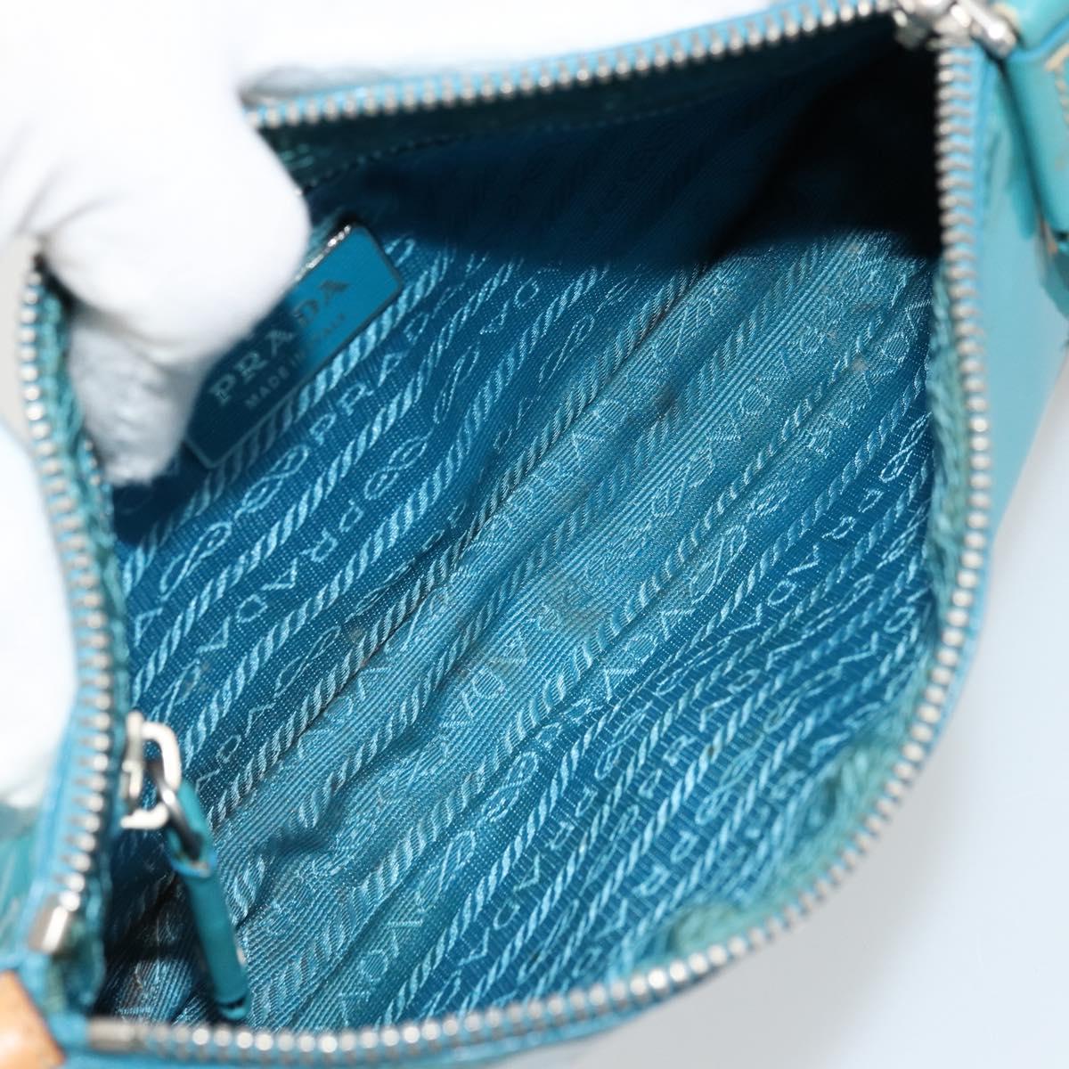 PRADA Shoulder Bag Patent leather Turquoise Blue Silver Auth 178208
