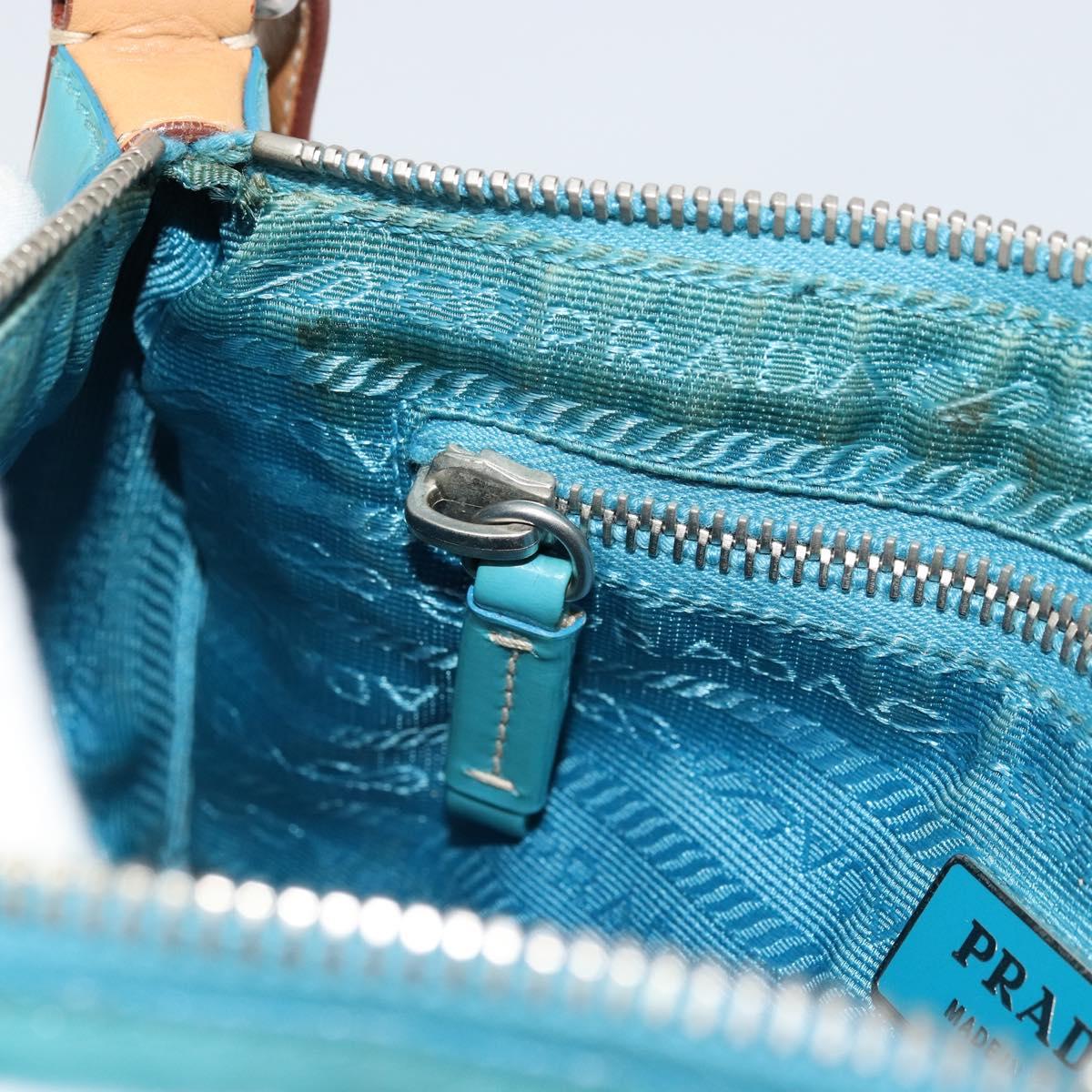PRADA Shoulder Bag Patent leather Turquoise Blue Silver Auth 178208