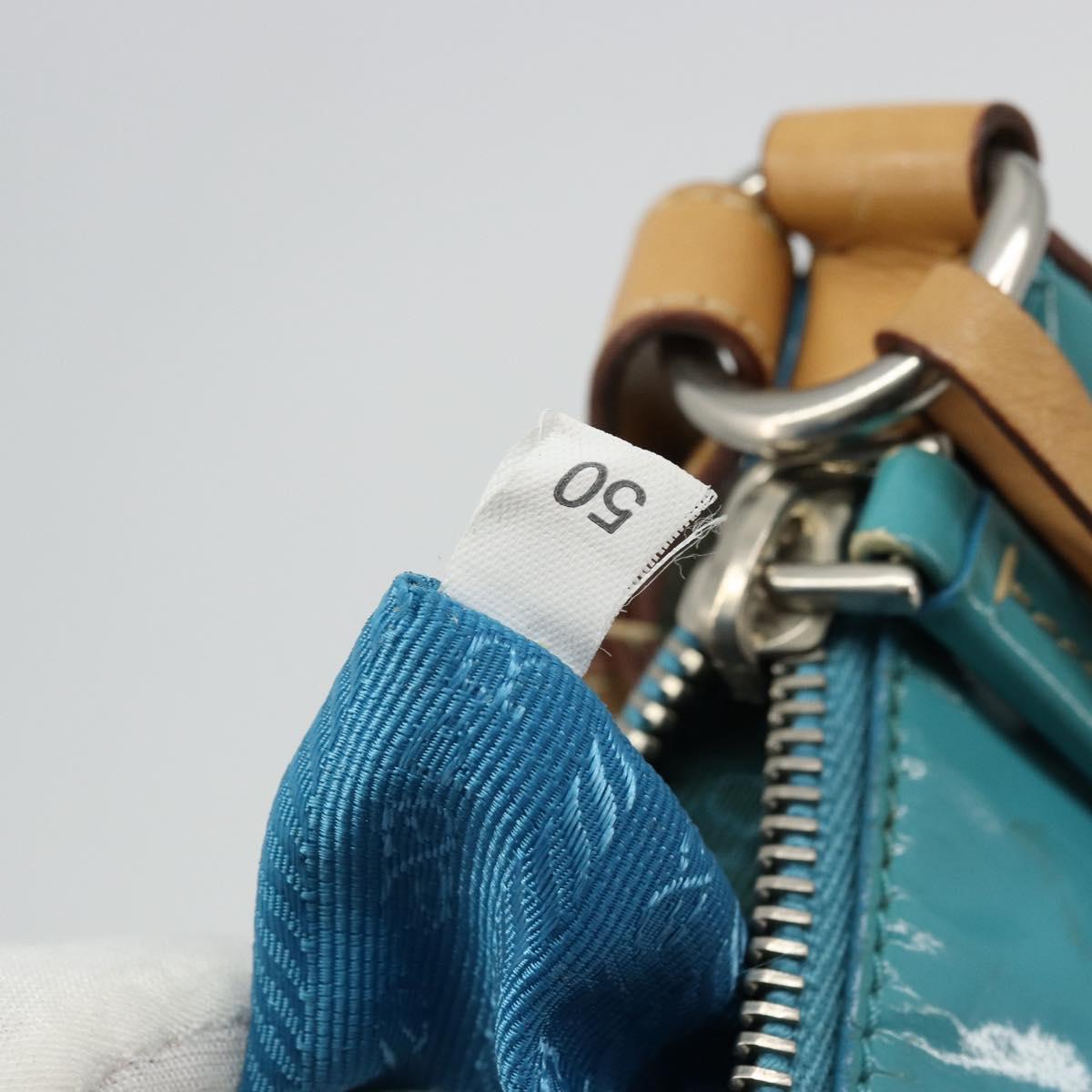 PRADA Shoulder Bag Patent leather Turquoise Blue Silver Auth 178208
