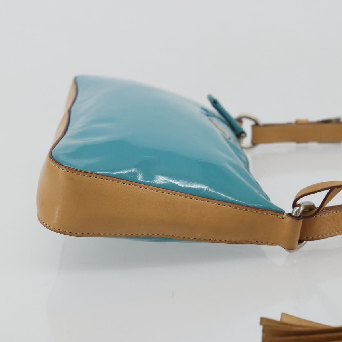 PRADA Shoulder Bag Patent leather Turquoise Blue Silver Auth 178208