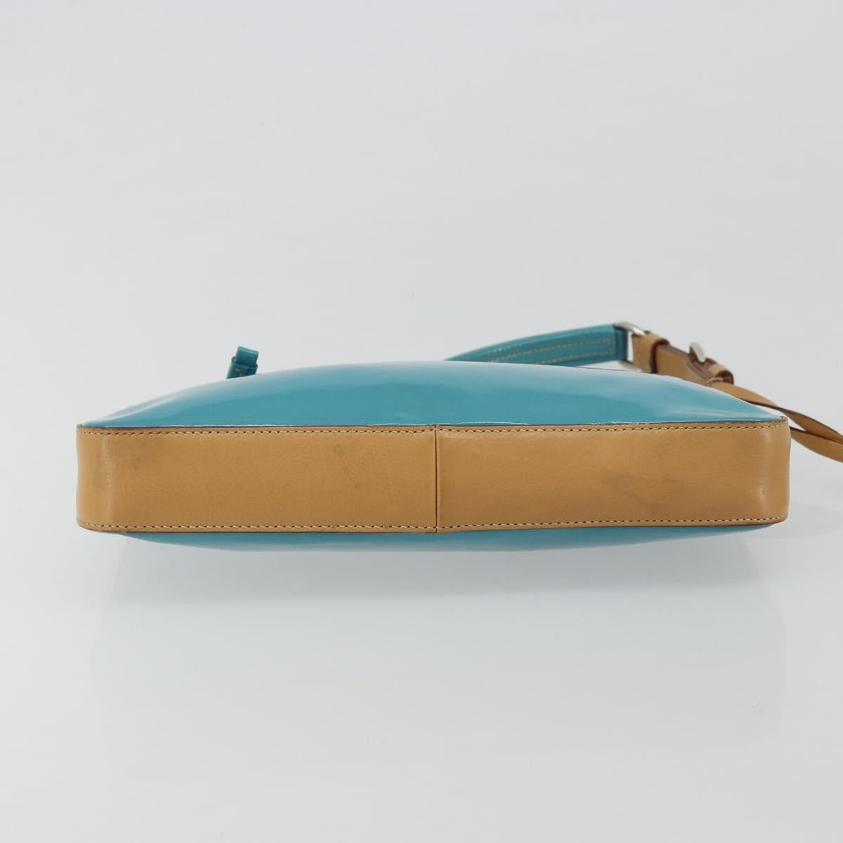 PRADA Shoulder Bag Patent leather Turquoise Blue Silver Auth 178208
