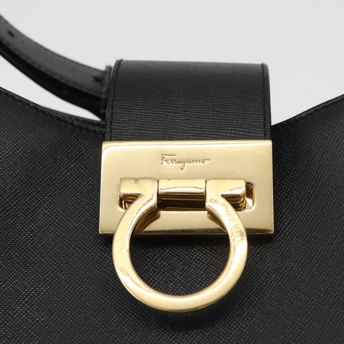 Salvatore Ferragamo Gancini Shoulder Bag Leather Black Gold Auth 178211A