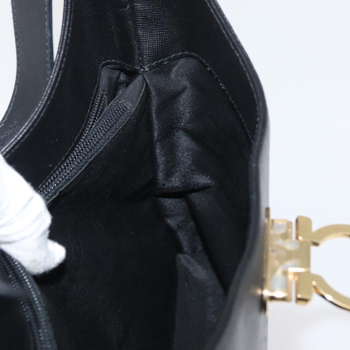 Salvatore Ferragamo Gancini Shoulder Bag Leather Black Gold Auth 178211A