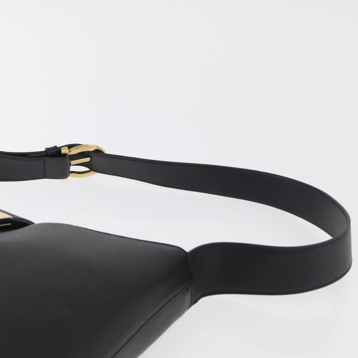 Salvatore Ferragamo Gancini Shoulder Bag Leather Black Gold Auth 178211A