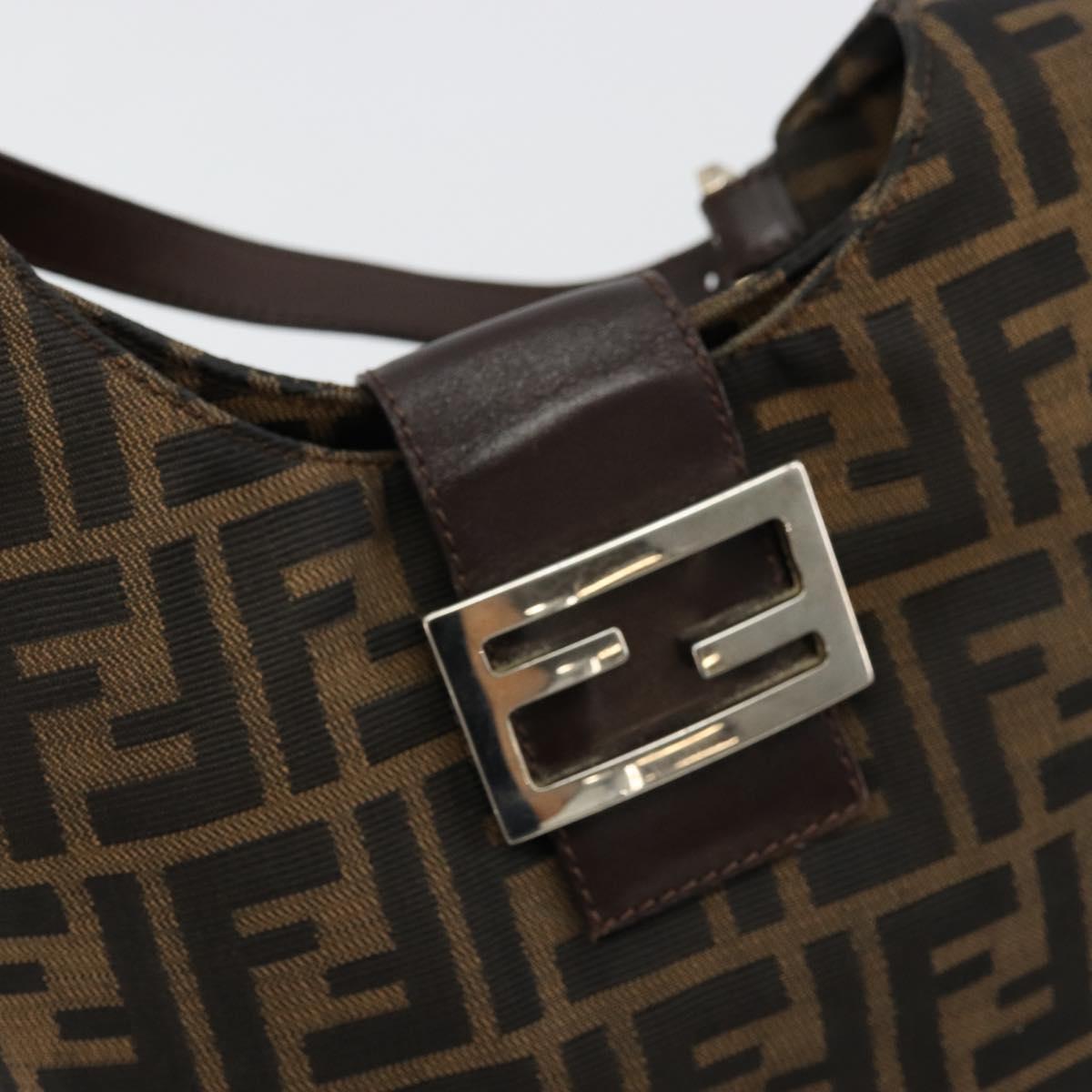 FENDI Zucca Canvas Mamma Baguette Shoulder Bag Black Brown Auth 178214