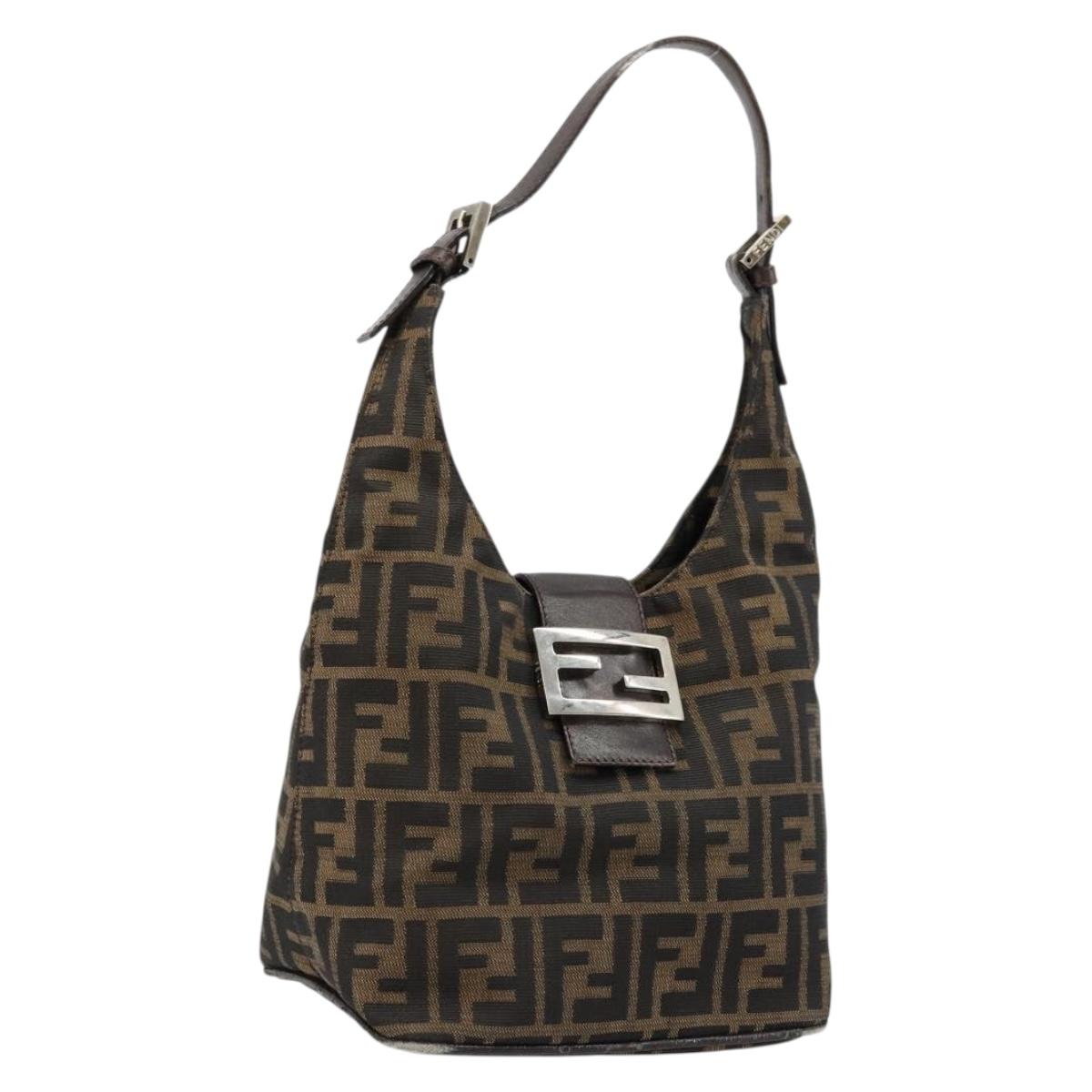 FENDI Zucca Canvas Mamma Baguette Shoulder Bag Black Brown Auth 178214