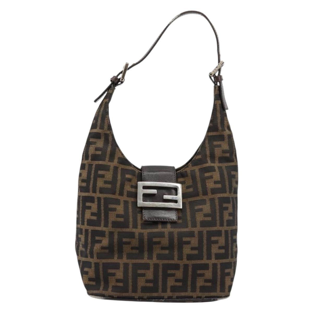 FENDI Zucca Canvas Mamma Baguette Shoulder Bag Black Brown Auth 178214