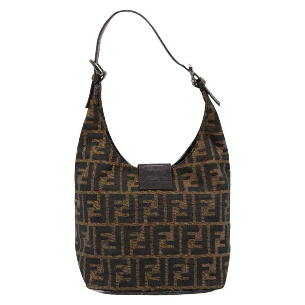 FENDI Zucca Canvas Mamma Baguette Shoulder Bag Black Brown Auth 178214