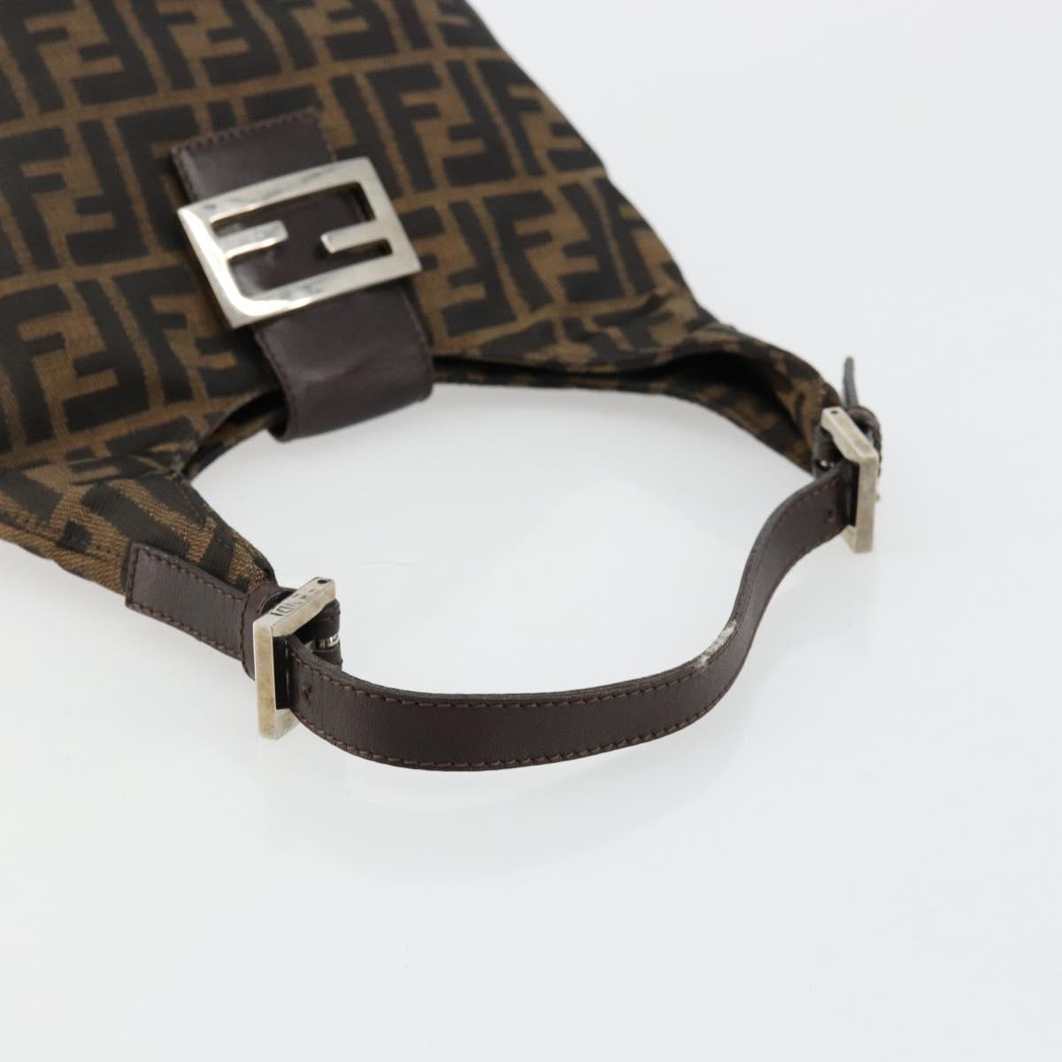 FENDI Zucca Canvas Mamma Baguette Shoulder Bag Black Brown Auth 178214