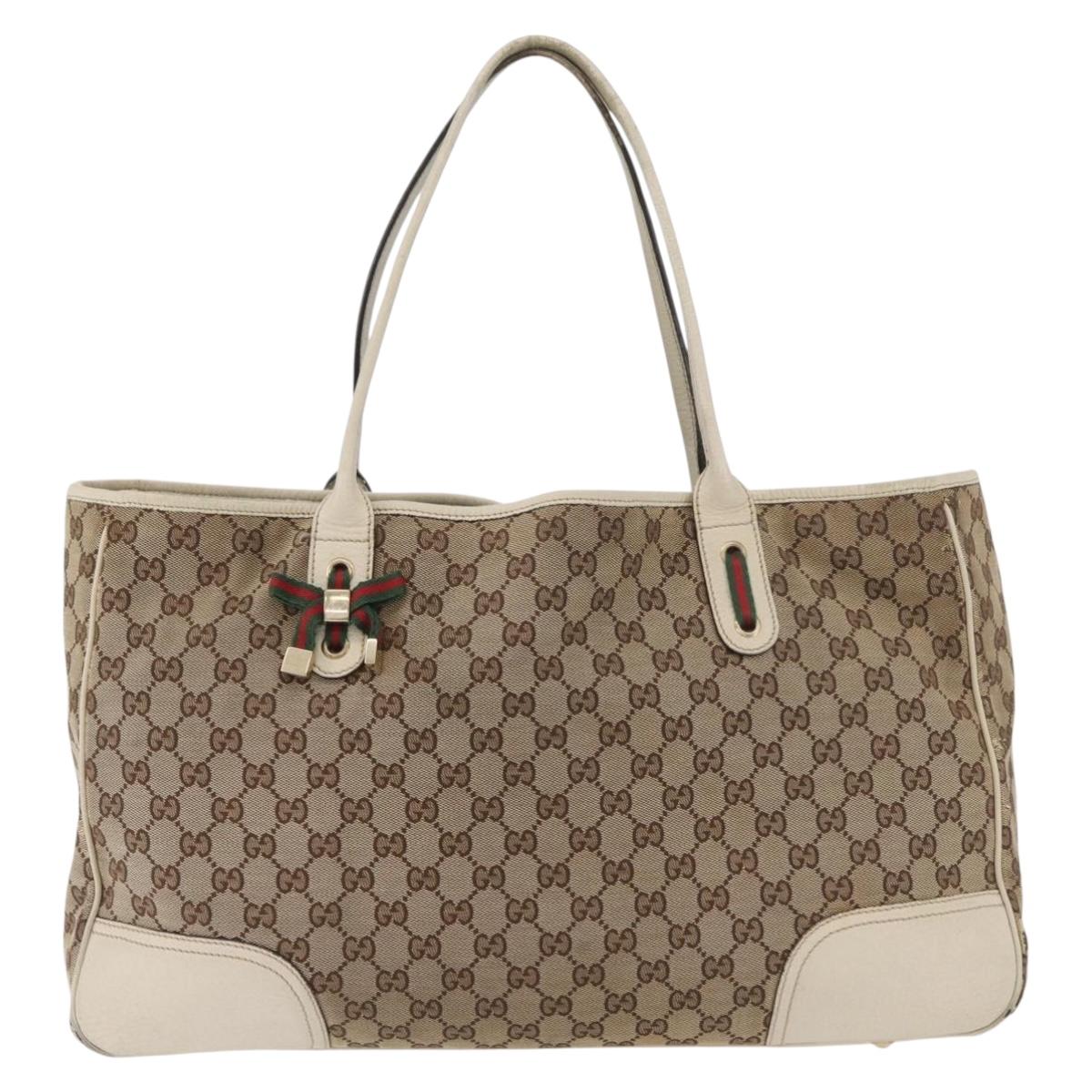 GUCCI GG Canvas Web Sherry Line Pretty Tote Bag Beige Gold 161719 Auth 178215