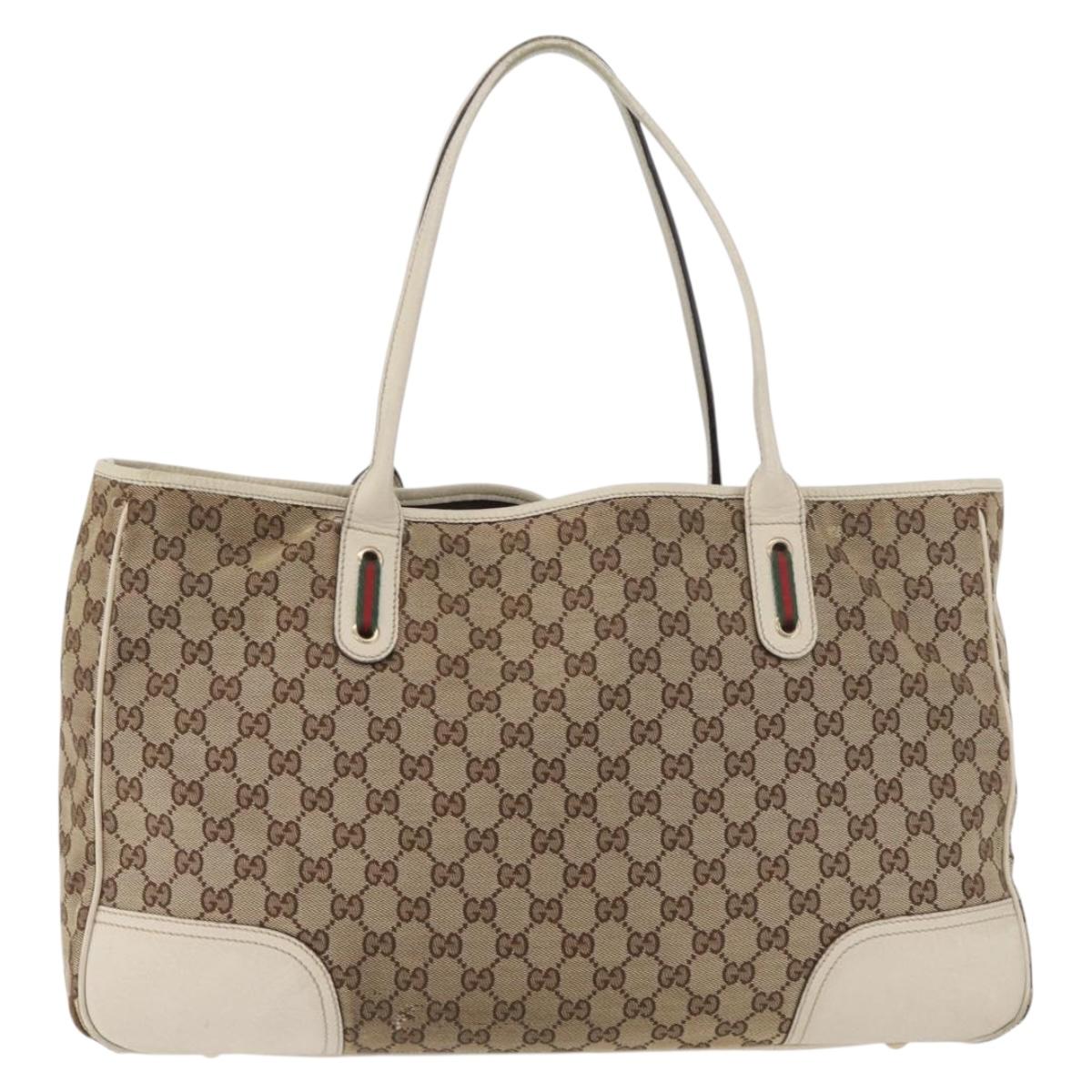 GUCCI GG Canvas Web Sherry Line Pretty Tote Bag Beige Gold 161719 Auth 178215