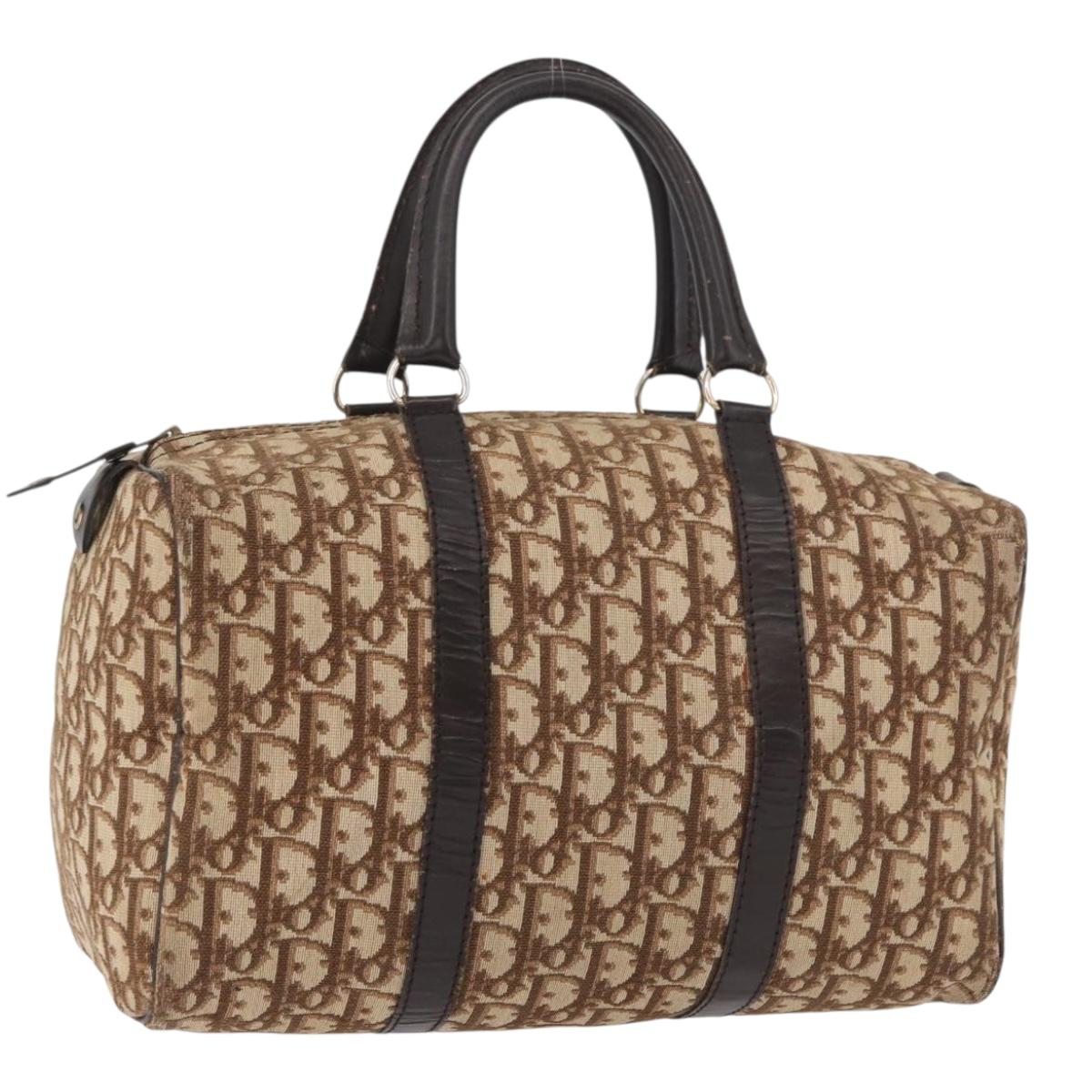Christian Dior Trotter Canvas Hand Bag Brown Silver Auth 178218