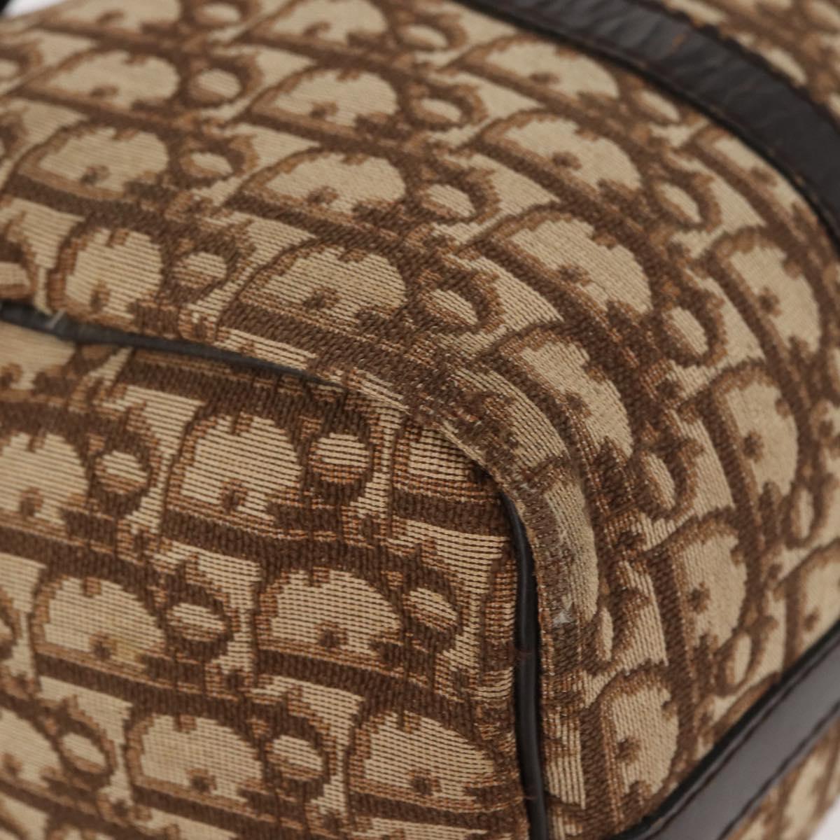 Christian Dior Trotter Canvas Hand Bag Brown Silver Auth 178218