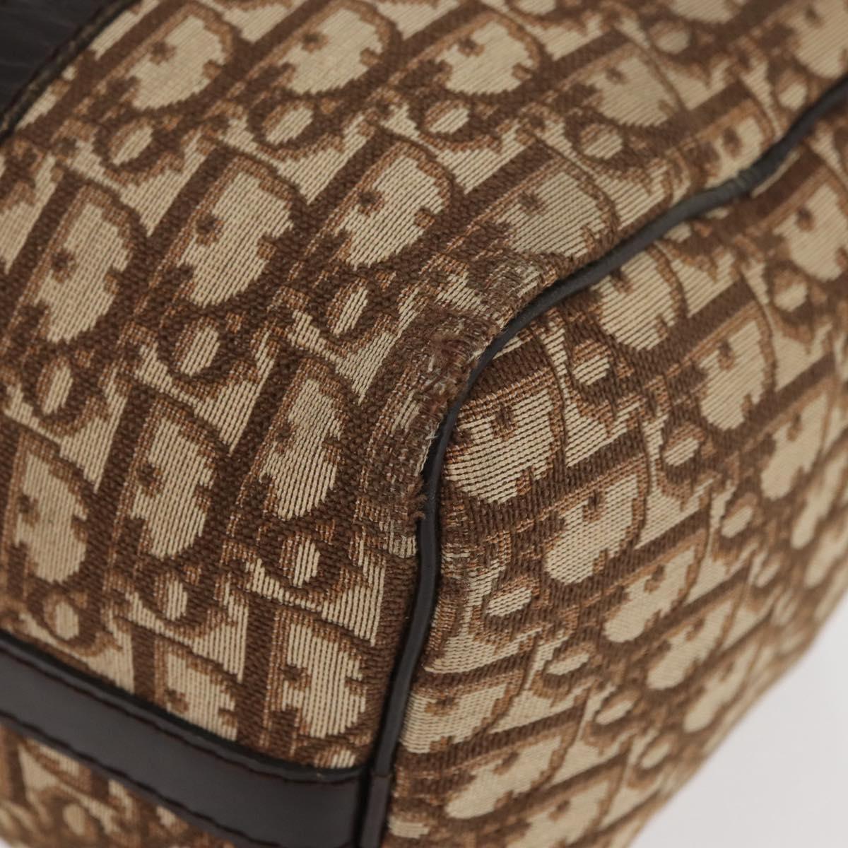 Christian Dior Trotter Canvas Hand Bag Brown Silver Auth 178218